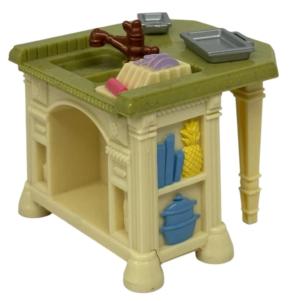 Fisher Price Loving Family Dollhouse Kitchen Sink Island-Refrigerator Food Lot